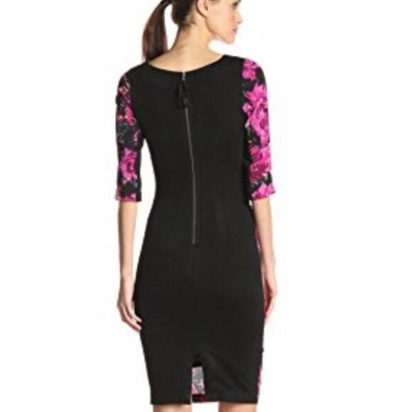 Tracy Reese Womens Textured Silk Jacquard Cocktail Dress 6 Fuchsia Pink Floral - Picture 2 of 16